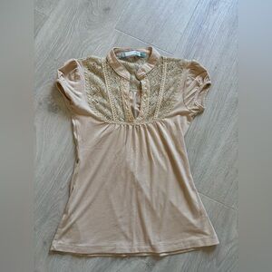 Kismet Tan Lace Accent Blouse